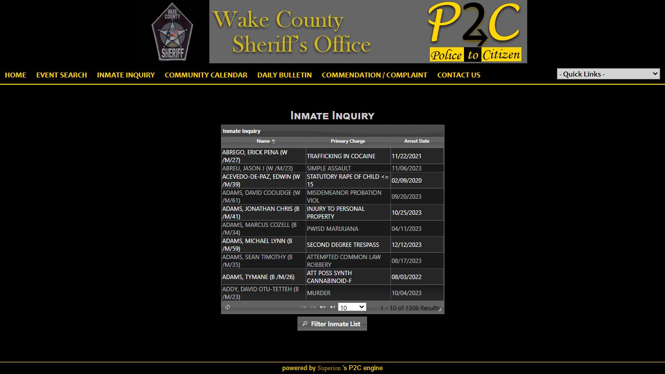 Inmate Inquiry - Wake County Sheriff's Office P2C